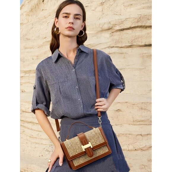 Women Straw Crossbody Bag Summer Beach Purse Woven Shoulder Handbag - Picture 2 of 6